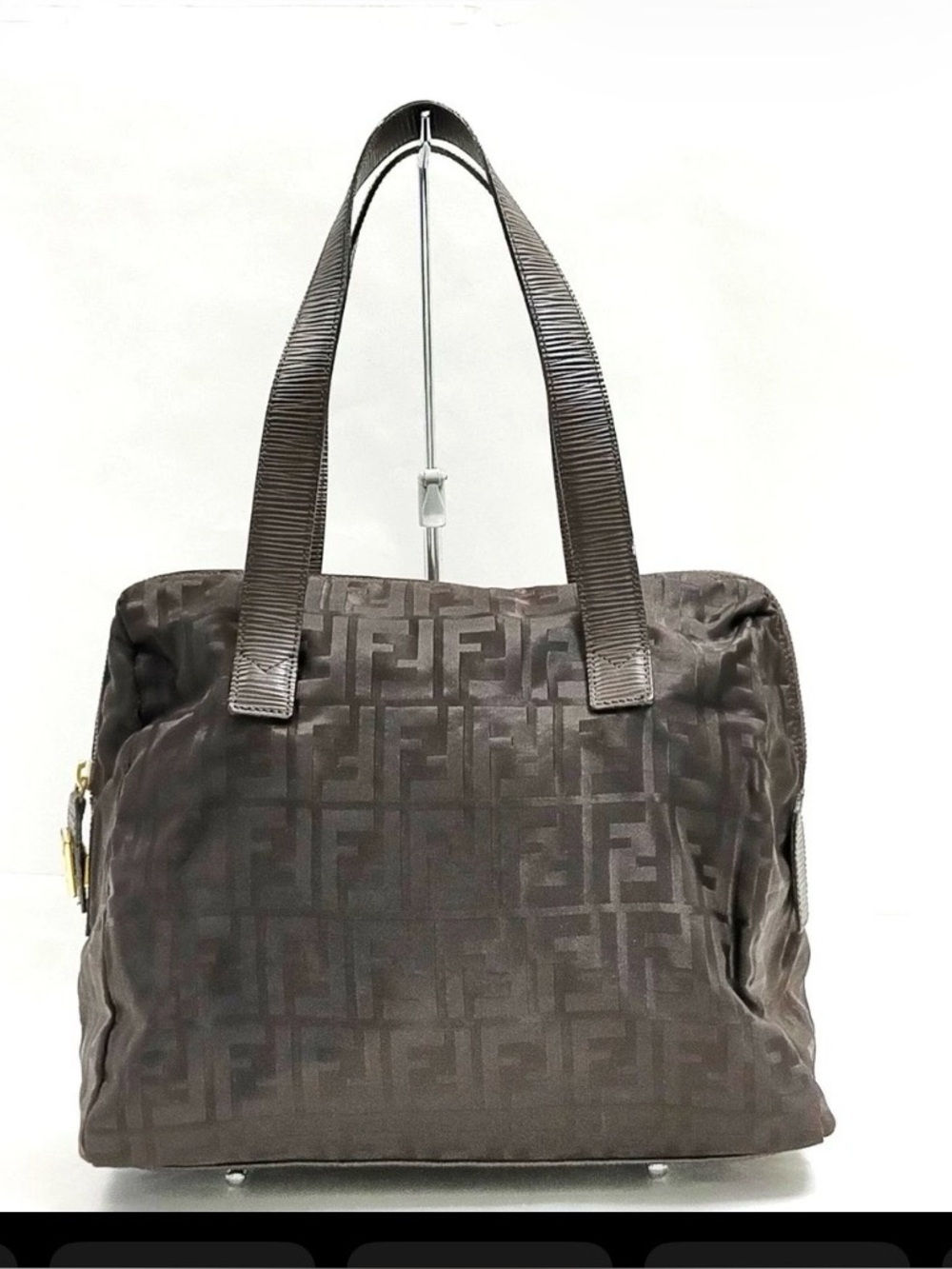 Fendi Dark Brown FF Logo Jacquard Tote